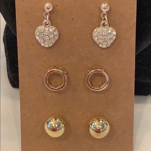 💐5/25 3 pair stud heart crystal open circle - Picture 1 of 6